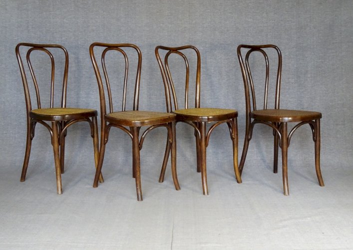 4 chaises bistrot Thonet Mundus N°A 48 cannées 1930