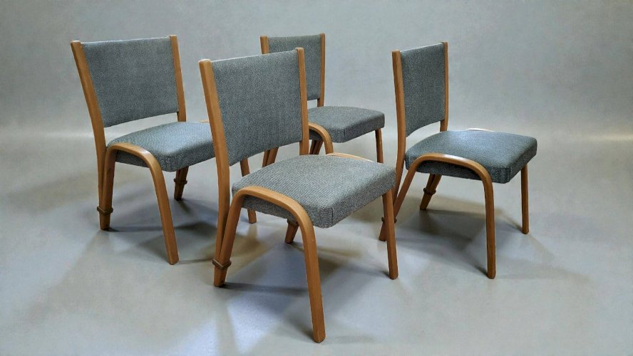 4 chaises Bow wood édition Steiner 1950
