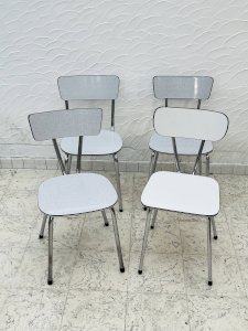 4 vintage kitchen chairs in gray formica and chrome