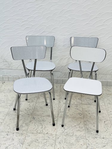 4 chaises de cuisine vintage en formica gris et chrome