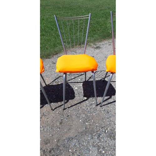 4 Chaises Vintage Chrome et Tissus Orange