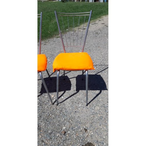 4 Chaises Vintage Chrome et Tissus Orange