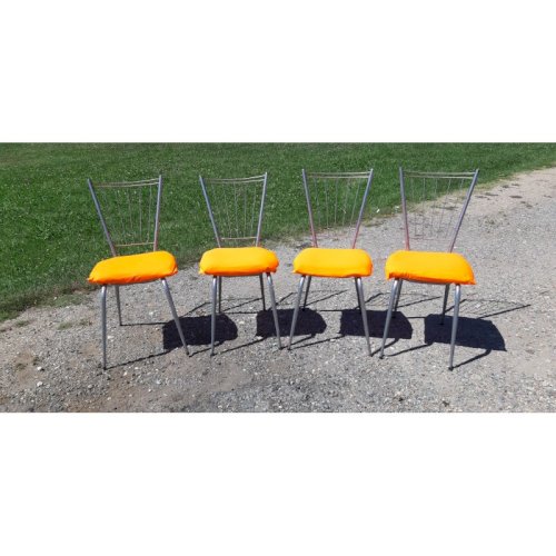 4 Chaises Vintage Chrome et Tissus Orange