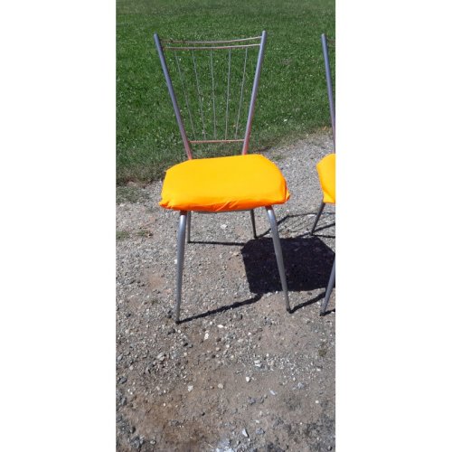 4 Chaises Vintage Chrome et Tissus Orange