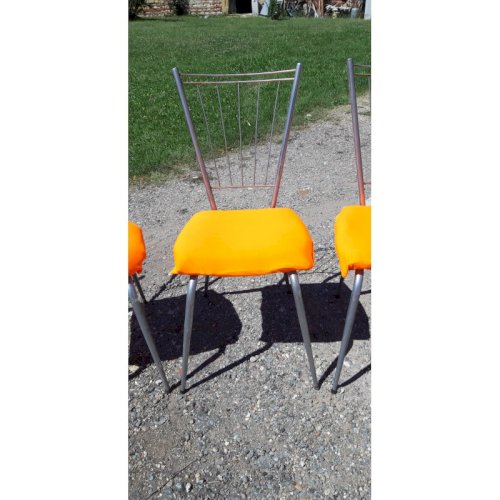 4 Chaises Vintage Chrome et Tissus Orange