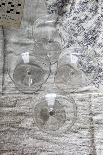 4 coupes à champagne vintage en cristal taillé – Décor étoilé