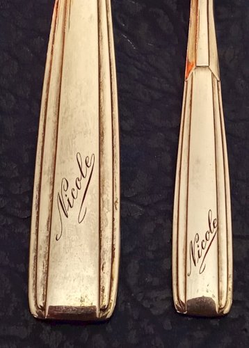 4 Couverts cuillère fourchette couteau Ravinet D Enfert Nicole Modèle Navarre