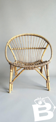 4 fauteuils coquille en rotin 1960s