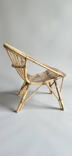 4 fauteuils coquille en rotin 1960s