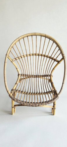 4 fauteuils coquille en rotin 1960s