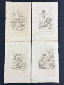 4 Gravures début XIXe représentant Odin Thor Heindall Hoder Hippolyte Adonis