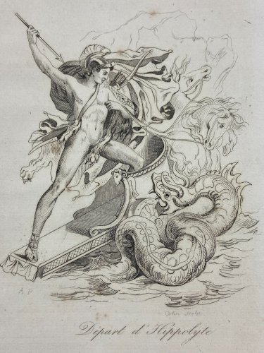 4 Gravures début XIXe représentant Odin Thor Heindall Hoder Hippolyte Adonis