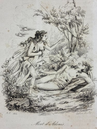 4 Gravures début XIXe représentant Odin Thor Heindall Hoder Hippolyte Adonis