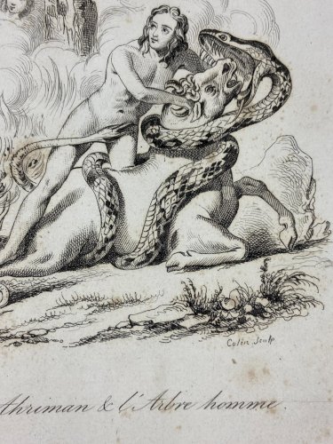 4 Gravures début XIXe représentant Odin Thor Heindall Hoder Hippolyte Adonis