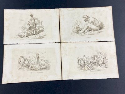 4 Gravures début XIXe représentant Polyphême Achille et Hector Bacchus Neptune