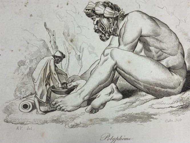 4 Gravures début XIXe représentant Polyphême Achille et Hector Bacchus Neptune