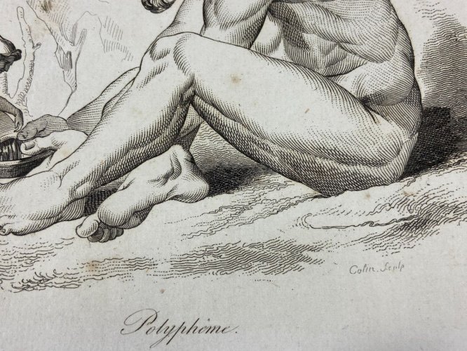 4 Gravures début XIXe représentant Polyphême Achille et Hector Bacchus Neptune