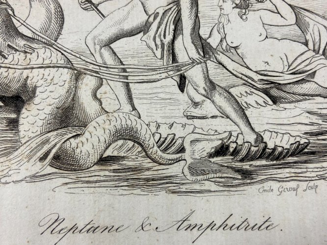 4 Gravures début XIXe représentant Polyphême Achille et Hector Bacchus Neptune