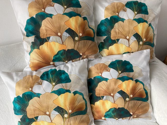 4 Kussenhoezen Ginkgo met Parel