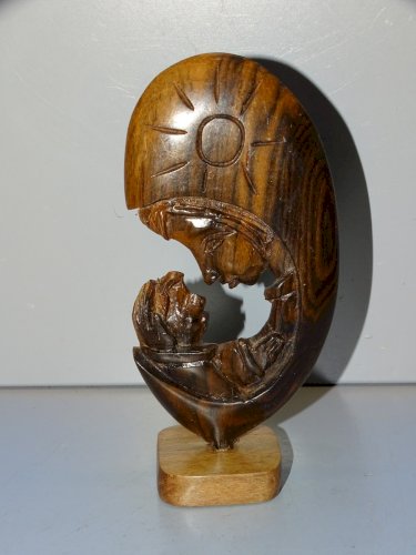 -4 MASQUES AFRICAINS BOIS MINIATURES + 1 VIERGE à L'ENFANT BOIS AFRIQUE   D