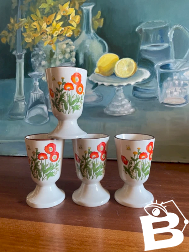 4 mugs coquelicots vintage Corée