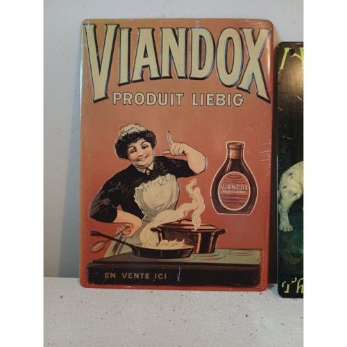 4 Plaques Publicitaire en Tole Viandox , Nestlé , Réglisse Thevenot et Coca Cola