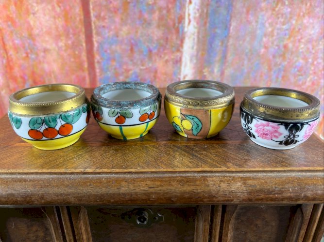 4 Salerons Limoges Art Déco 1920 Porcelaine Peinte Dorure Vintage