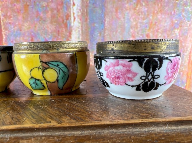 4 Salerons Limoges Art Déco 1920 Porcelaine Peinte Dorure Vintage