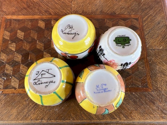 4 Salerons Limoges Art Déco 1920 Porcelaine Peinte Dorure Vintage