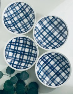 4 Soup plates / Pasta bowls Vintage England Tartan Blue