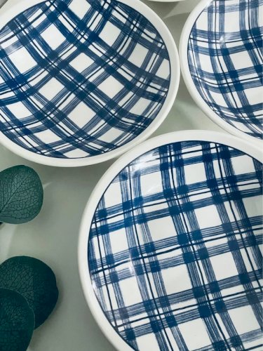 4 Soup plates / Pasta bowls Vintage England Tartan Blue