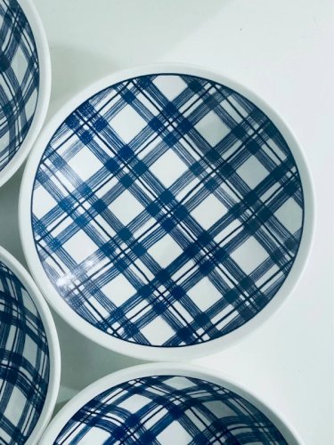 4 Soup plates / Pasta bowls Vintage England Tartan Blue