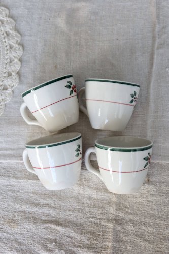 4 tasses à café antiques faïence – Creil & Montereau HBCM « Simone »