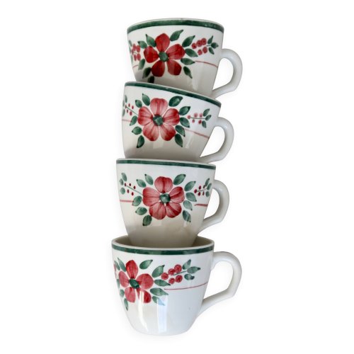 4 tasses à café antiques faïence – Creil & Montereau HBCM « Simone »