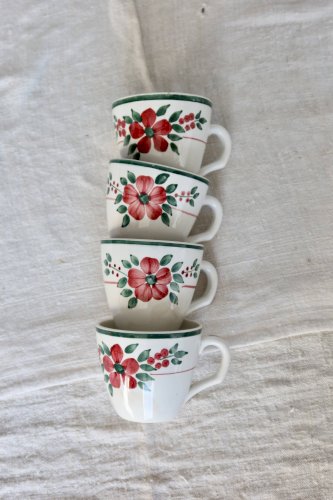 4 tasses à café antiques faïence – Creil & Montereau HBCM « Simone »