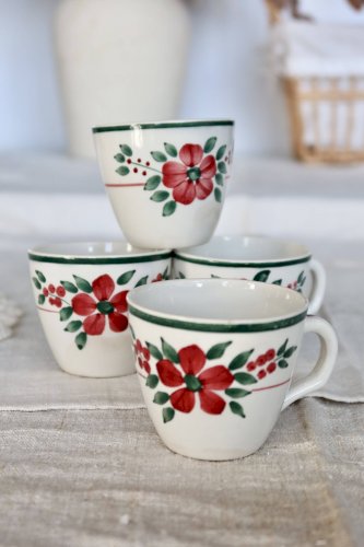 4 tasses à café antiques faïence – Creil & Montereau HBCM « Simone »