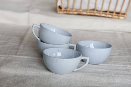 4 tasses à café vintage en terre de fer bleu ciel – Digoin