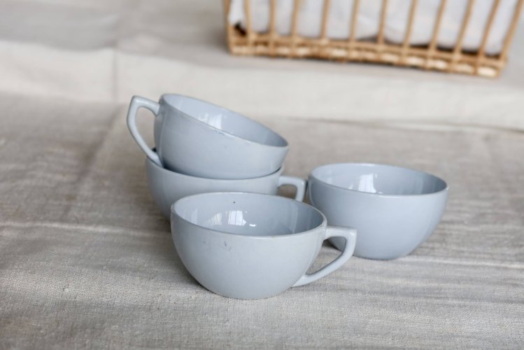 4 tasses à café vintage en terre de fer bleu ciel – Digoin