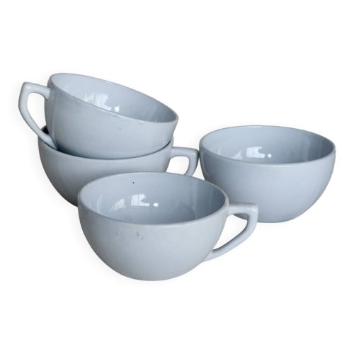 4 tasses à café vintage en terre de fer bleu ciel – Digoin