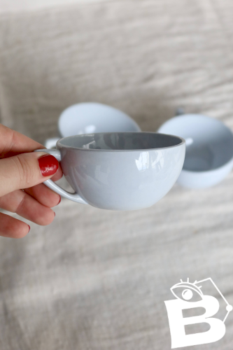 4 tasses à café vintage en terre de fer bleu ciel – Digoin