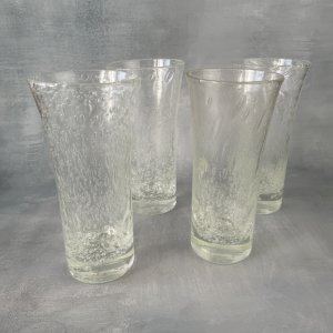 4 verres à orangeade en verre bullé incolore non signé DLG Biot / Bendor etc.
