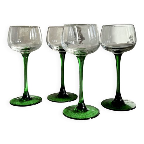 4 verres à vin vintage pied tulipe vert