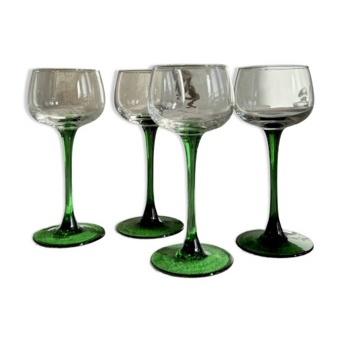 4 verres à vin vintage pied tulipe vert