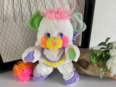 425⚜️ Ancienne Peluche Doudou Popples Bébé Baby Bibsy Vintage 25 Cm Assis