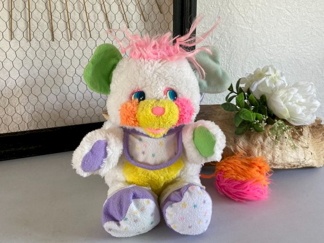 425⚜️ Ancienne Peluche Doudou Popples Bébé Baby Bibsy Vintage 25 Cm Assis