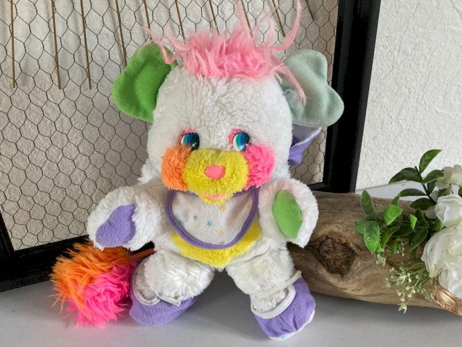 425⚜️ Ancienne Peluche Doudou Popples Bébé Baby Bibsy Vintage 25 Cm Assis