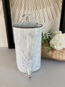 425⚜️ Vintage Enamelled Metal Enameled Jug Enema Pot