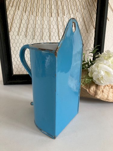 425⚜️ Décoration Ancien Broc Pot De Lavement en Tôle Émaillée Vintage