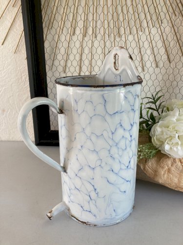 425⚜️ Décoration Ancien Broc Pot De Lavement en Tôle Émaillée Vintage