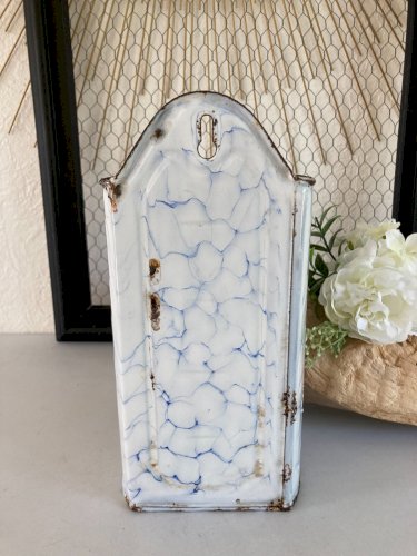 425⚜️ Décoration Ancien Broc Pot De Lavement en Tôle Émaillée Vintage